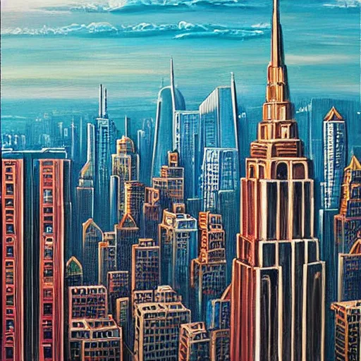 Prompt: retro futuristic new york skyline, detailed painting