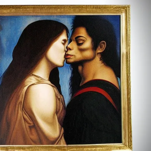 Image similar to alex jones and michael jackson kissing, da vinci painting,