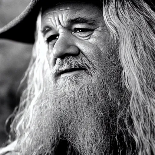 Image similar to closeup portrait of bill murray as gandalf in lord of the rings, film still, promotional shot