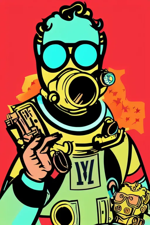 Image similar to fallout 7 6 retro futurist illustration art by butcher billy, sticker, colorful, illustration, highly detailed, simple, smooth and clean vector curves, no jagged lines, vector art, smooth andy warhol style