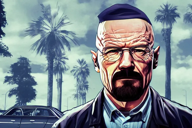 Image similar to walter white gta 5 loading screen art, trending on artstation