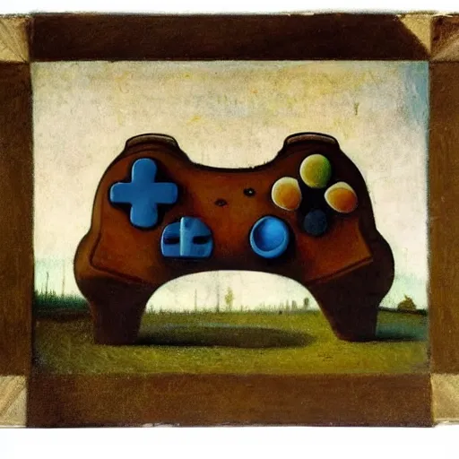 Image similar to oil painting of a controller, leonardo da vinci style