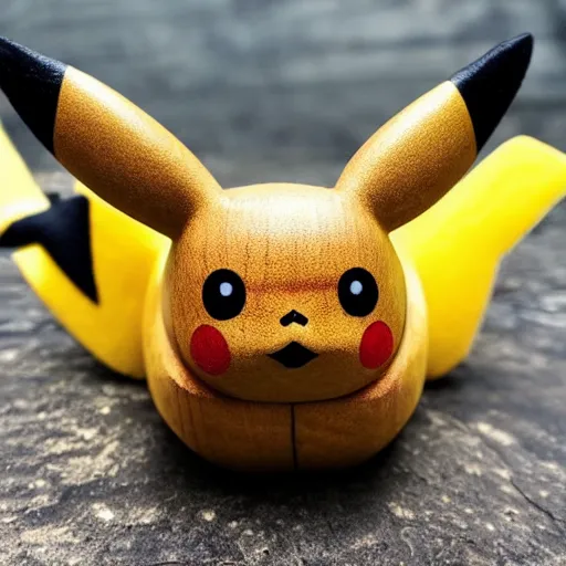 Prompt: a wooden Pikachu