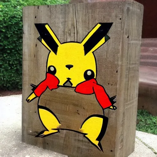 Prompt: Pikachu made out of planks