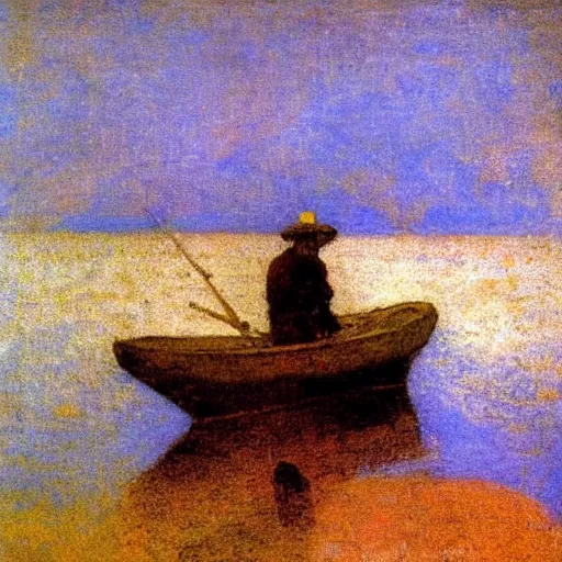 Image similar to a fisherman at sea by odilon redon