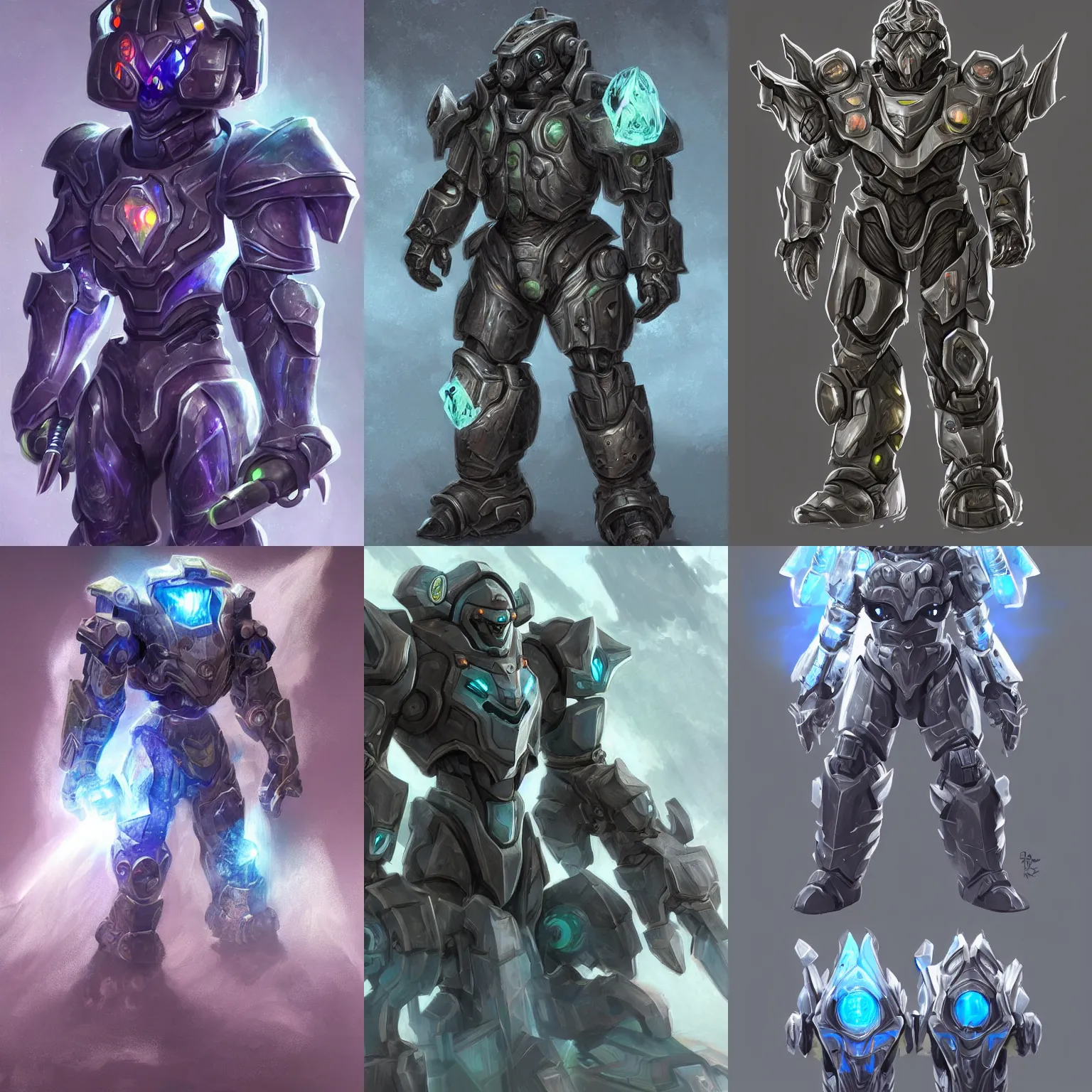 Prompt: mystic power armor, crystal core, magitech, concept art, fantasy art