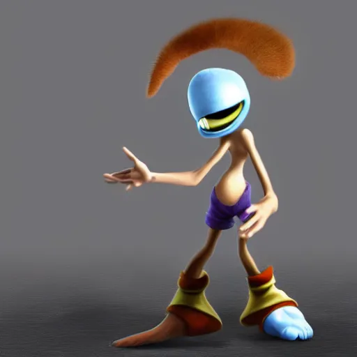 Image similar to hyper realistic render of rayman, white background