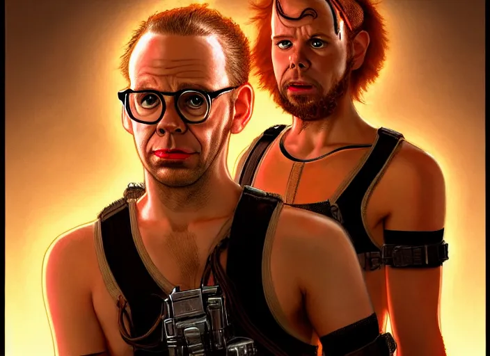 Image similar to young rick moranis with brown hair and a brown goatee beard in the fifth element, far future, highly detailed, trending on artstation, intricate, cinematic composition, by rutkowski