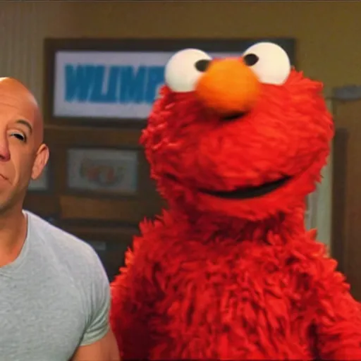 Image similar to vin diesel as elmo in sesame street,