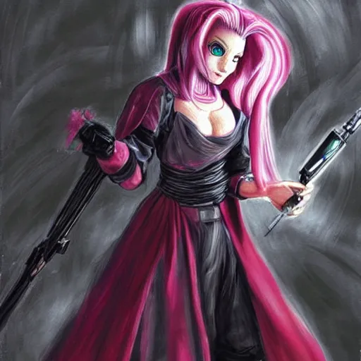 Image similar to pinkie pie as a sith lord, painting by Yoshitaka Amano