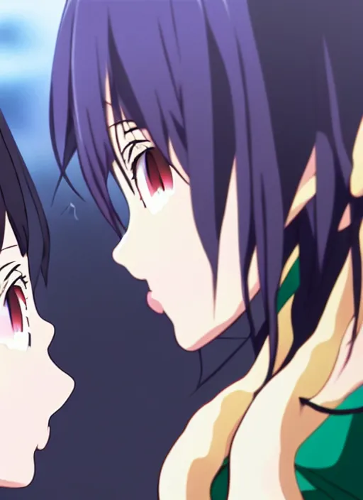 Image similar to two beautiful anime mothers face to face taunting each other, gorgeous faces, middle shot, smooth, cinematic lighting, detailed anime art