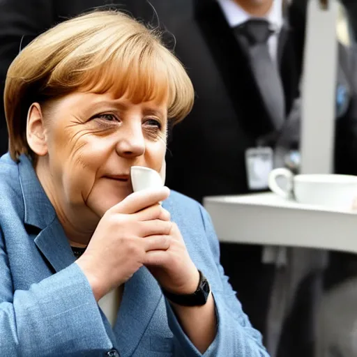 Image similar to angela merkel smoke weed in a coffee shop