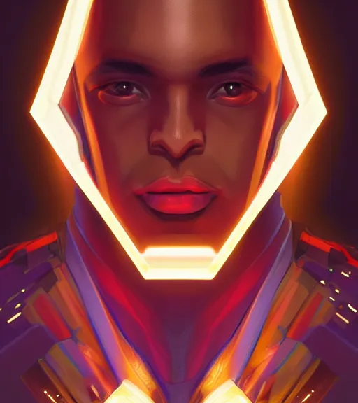 Image similar to symmetry!! egyptian prince of technology, solid cube of light, hard edges, product render retro - futuristic poster scifi, lasers and neon circuits, brown skin man egyptian prince, intricate, elegant, highly detailed, digital painting, artstation, concept art, smooth, sharp focus, illustration, dreamlike, art by artgerm