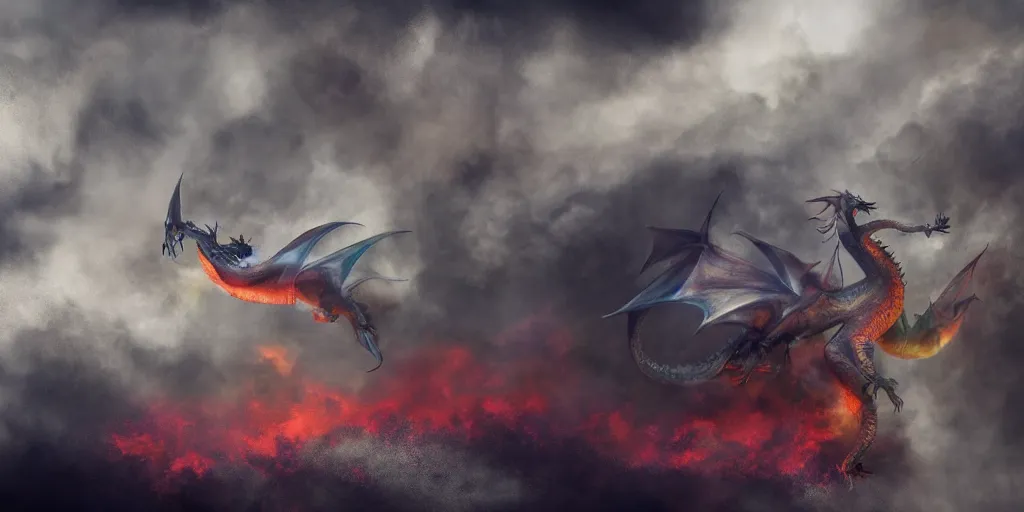 Image similar to muted colorful smoke reminiscent of dragons racing with wings outstretched, smoke, parlor, cgsociety, HDR