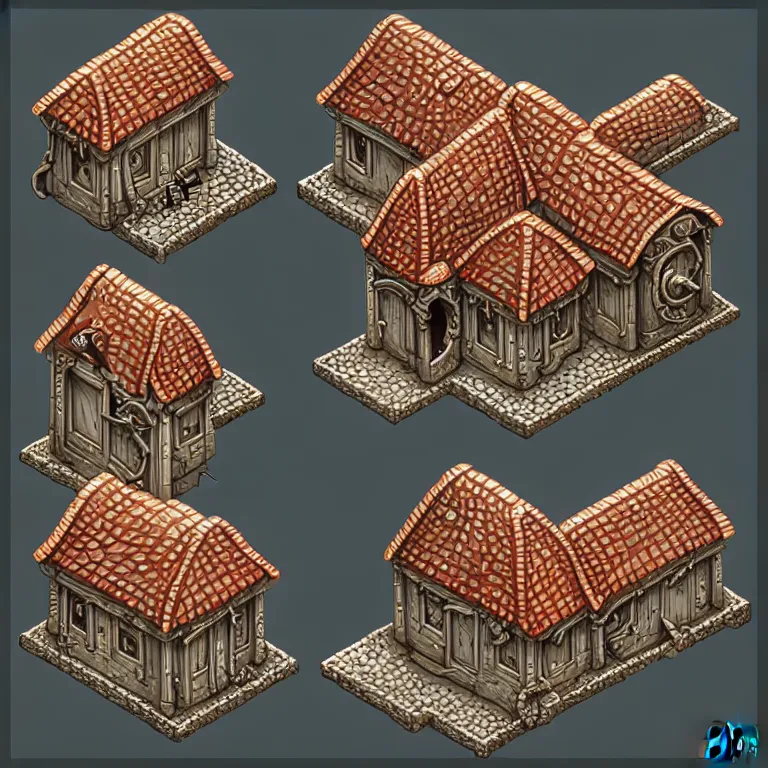 Prompt: subsurface scattering, isometric orthographic game art of sandstone houses at noon, open windows, transparent background, brom's amazing d & d dark sun art, psd spritesheet, digital painting by brom, hand - drawn 2 d art, intricate details, beautiful, hq lighting, ultrarealistic, cgsociety, artstation, by brom, blank background