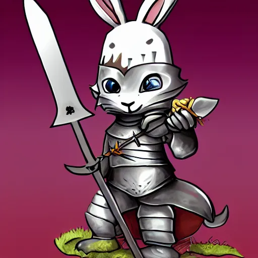 Image similar to anthropomorphic cute bunny knight character, holding a sword