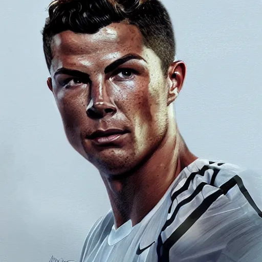 Image similar to portrait of Christiano Ronaldo as Homelander, accurate, intricate, headshot, highly detailed, digital painting, artstation, concept art, sharp focus, illustration, art by artgerm and greg rutkowski and alphonse mucha