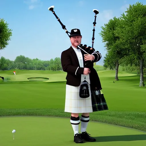 Image similar to Hornet playing bagpipes on a golf course, realistic, hyper real, detailed,