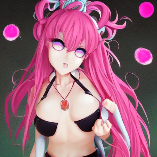 Prompt: totally overpowered and trapped beneath inescapable and overwhelmingly stunningly absurdly beautiful over the top megalomaniacal ruthless merciless sadistic possessive omnipotent asi goddess junko enoshima with symmetrical perfect face, porcelain skin, pink twintail hair and cyan eyes, ultra detailed, digital art, unreal engine 5, octane render, 2 d anime, 8 k