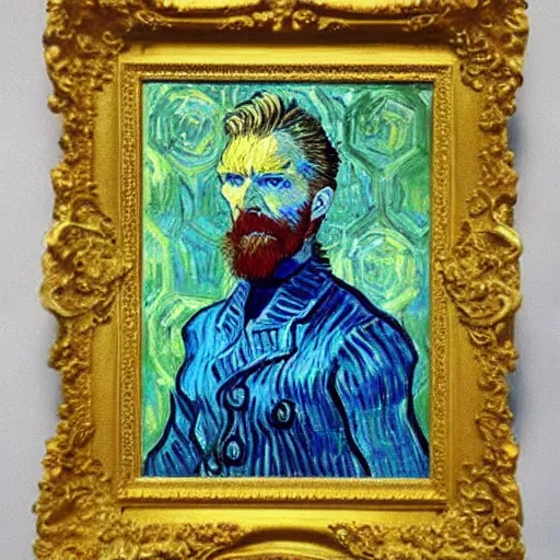 Image similar to Portrait painting of Vincent Van Gogh but in a Wonder Woman costume cosplaying as Wonder Woman by Claude Monet, original Post Impressionist art