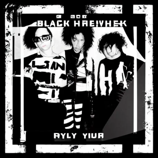 Prompt: black on white cover design punk band in style of eric hu, y 2 k, brutalism, acid, techno