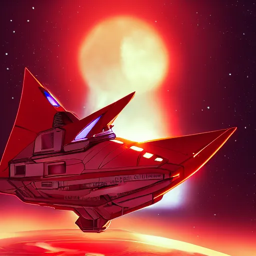 Image similar to https://www.wallpaperflare.com/static/746/532/42/digital-art-science-fiction-spaceship-red-wallpaper.jpg, anime character art