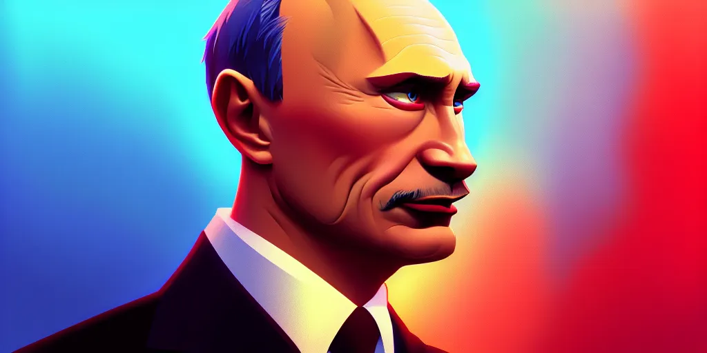 Prompt: low angle portrait of vladimir putin, tepainting concept Blizzard pixar maya engine on stylized background splash comics global illumination lighting artstation lois van baarle, ilya kuvshinov, rossdraws