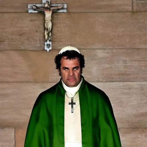 Image similar to the hulk as the pope, mark ruffalo