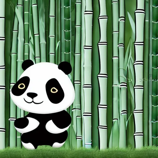 Prompt: panda holding a heart in a bamboo grove, cartoon