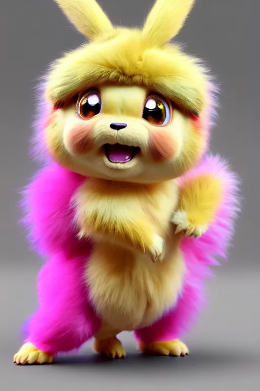 Image similar to high quality 3 d render hyperrealist very cute multicolor stripped fluffy! phoenix chimera hybrid highly detailed, vray smooth, in the style of detective pikachu, hannah yata charlie immer, dramatic pink light, low angle, uhd 8 k, sharp focus