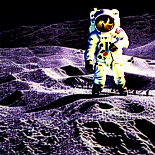 Prompt: a black and white photo of the man on the moon