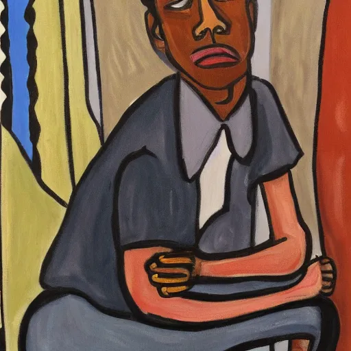 Image similar to a painting in the style of alice neel.