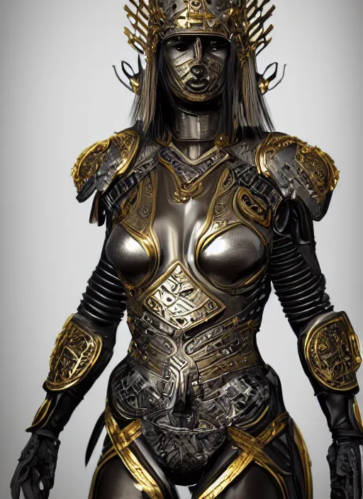 Prompt: hyper realistic glorious ancient assassin girl in a obsidian metal armor, futuristic design, designed by makoto kobayashi and luca zampriolo, portrait, sexy style, wood and gold details, intricate, extremely detailed, ornate, deep of field, hard surface, exoskeleton, substance designer metal unreal engine. amazing likeness. very detailed.