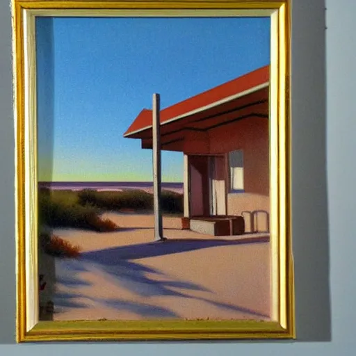 Prompt: motel in a desert rural landscape, a woman, painted by François Roca and Edward Hopper, airbrush, highly detailed