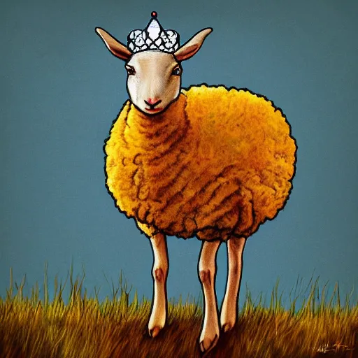 Prompt: a picture of a lamb with a crown on its head, an album cover by christian hilfgott brand, deviantart, excessivism, artwork, official art, logo