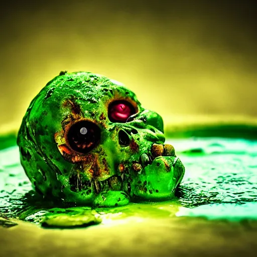 Image similar to zombie creatures in green liquid, green oozing pool pit, cinematic lighting, various refining methods, micro macro autofocus, ultra definition, award winning photo