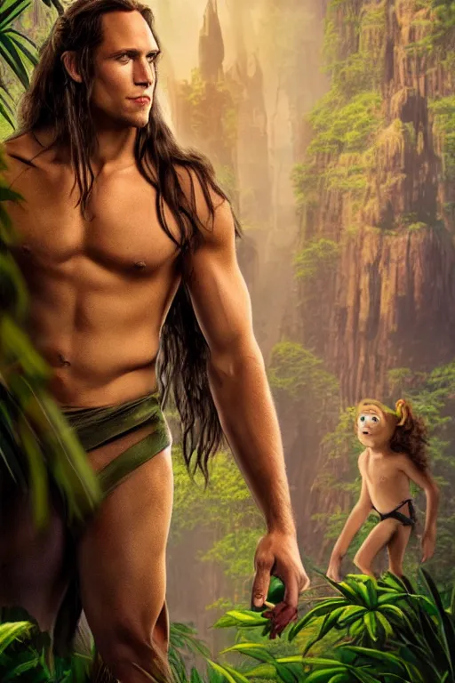 Image similar to disney's tarzan, solo portrait, 🎨🖌