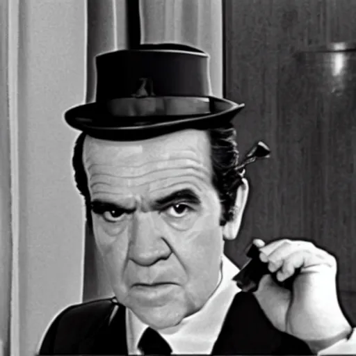 Image similar to a movie still of richard nixon as alex from a clockwork orange