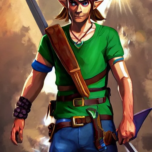 Image similar to Link from Zelda in GTA V, cover art by stephen Bliss, artstation, no text