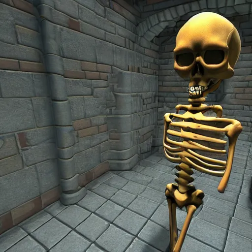 Prompt: A skeleton in the game Super Mario 64, unreal engine, highly detailed