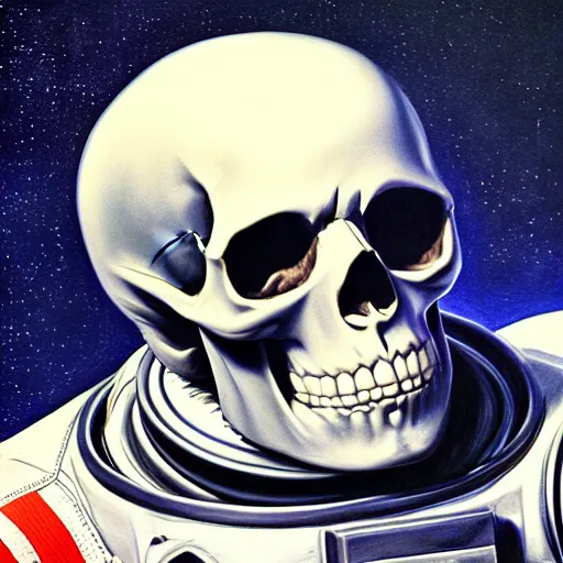 Image similar to skull in astronaut helmet detailed, epic masterpiece of cinematographic hyperrealism, realistic shaded lighting poster by craig mallismo, artgerm, jeremy