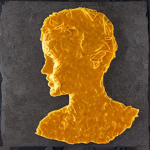 Image similar to a portrait made out of cheese of brie larson