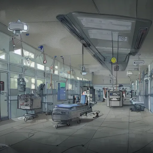 Prompt: super giant concept art of a hospital ward for the clinically insane