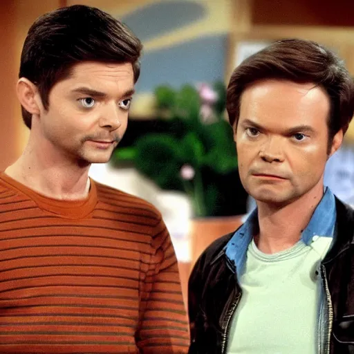 Prompt: still of Topher Grace and Kurtwood Smith on That 70s Show