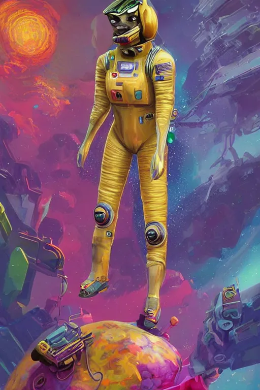 Image similar to A Retropunk Naturewave Defender, Llama in a spacesuit, beautiful realistic cinematic portrait, llama superhero character fashion design, by David Heskin and Paul Lehr and Josan Gonzalez and Russell Mills and Igor Kieryluk, Artgerm, WLOP, 8k, Hi-Fructose, masterpiece anthro illustration, daily deviation