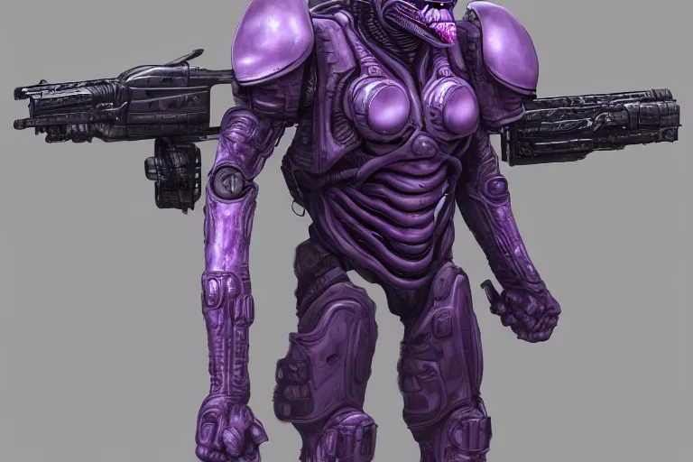 Image similar to alien military armored soldier, purple, futuristic, apocalyptic, by jon aaron kambeitz, katsuhiro otomo, heng z, concept art, insanely detailed, raytracing, octane, unreal engine, trending on artstation