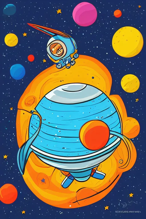 Image similar to planet pug floating in space, art by brian miller, sticker, colorful, illustration, highly detailed, simple, smooth and clean vector curves, no jagged lines, vector art, smooth