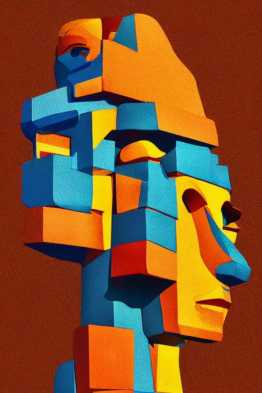 Image similar to cubist moai statue cutout digital illustration cartoon colorful beeple