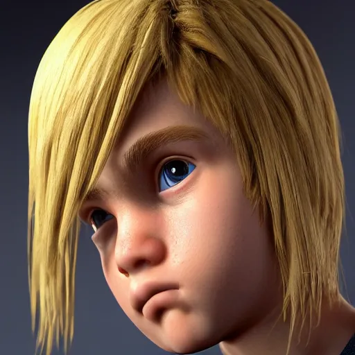 Image similar to detailed face of boy with blonde hair and brown eyes, unreal engine 5 rendered, incredibly highly detailed and realistic, 8 k, sharp focus, studio quality