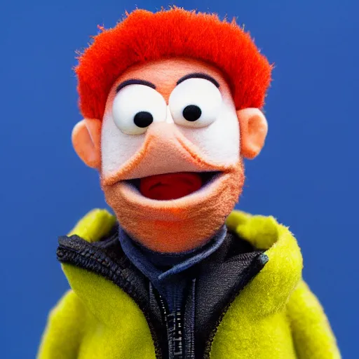 Image similar to jesse pinkman as a muppet. highly detailed felt. hyper real photo. 4 k.